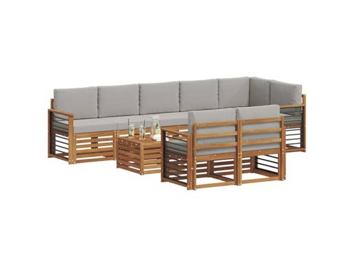 KTHLBRH Modulares Sofa-Set, 9-teilig, Naturgrau Massives Akazienholz, wiederkonfigurierbares Design, abnehmbare Kissen, für den Außenbereich