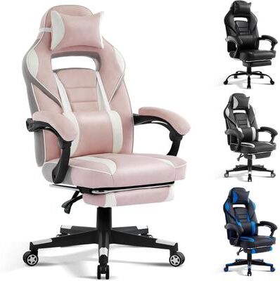YUN Gaming Chair with Footrest, Massage Lumbar Support, High Back Reclining Design, Headrest and 360° Swivel