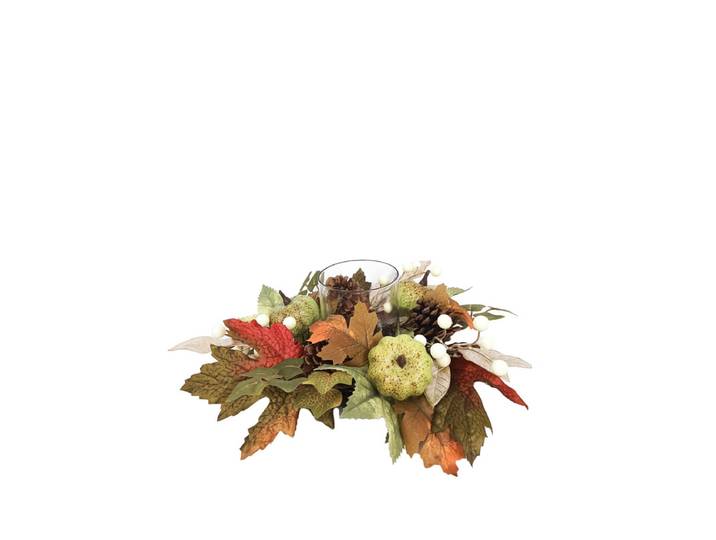Daisy Darcy Bougeoir citrouille d'automne 35 cm coupe en verre matière naturelle : pomme de pin