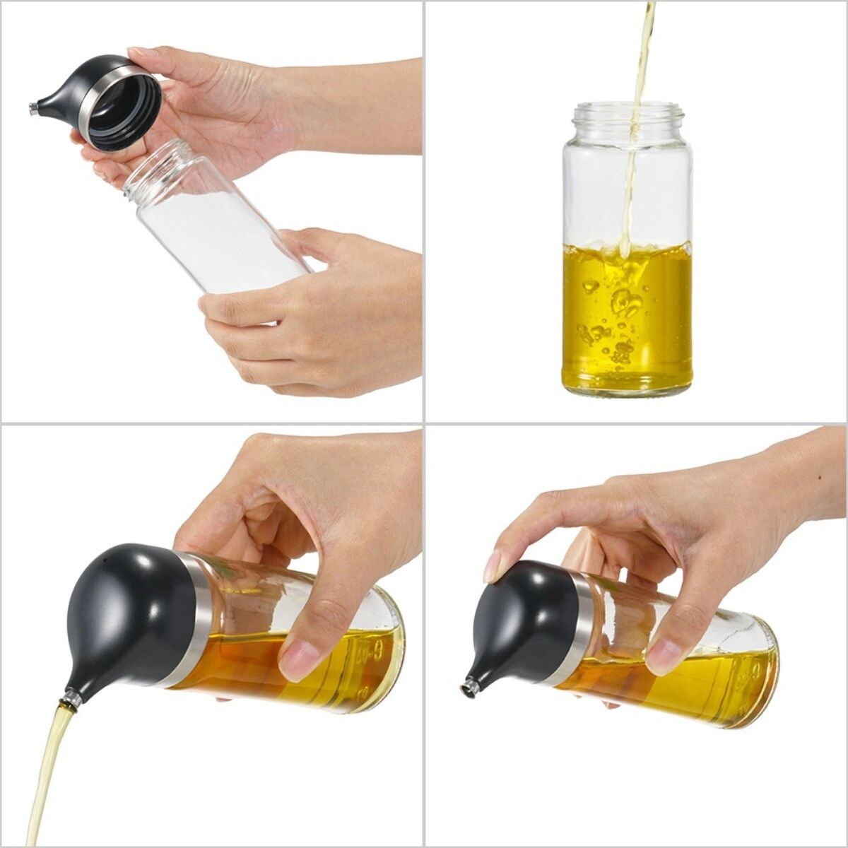 INF Distributeur d'huile 150ml en acier inoxydable et verre - Bec verseur étanche, anti-goutte pour sauce soja, vinaigre et