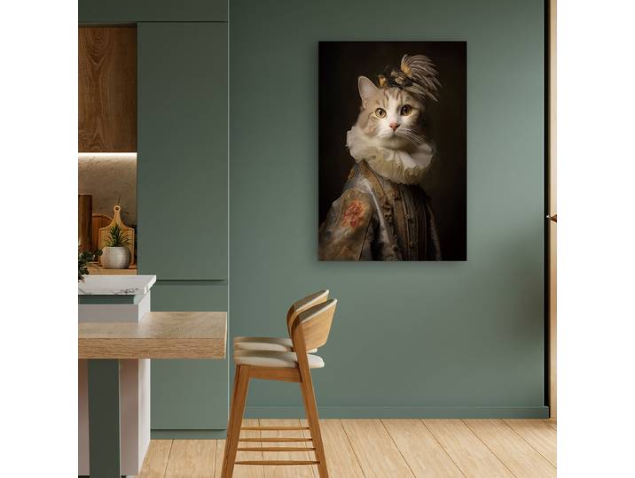 Image en verre Chat aristocratique Impression artistique sur verre de sécurité Multicolore 60 x 90 x 1cm