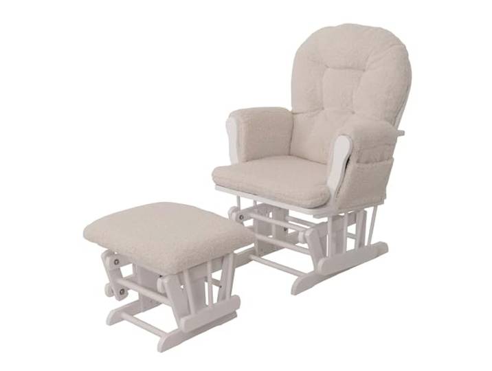 Mendler Relaxsessel HWC-C76 Stoff Bouclé - Creme Gestell weiß Schaukelstuhl, Sessel, Schwingstuhl mit Hocker, Bouclé (480g/m²)