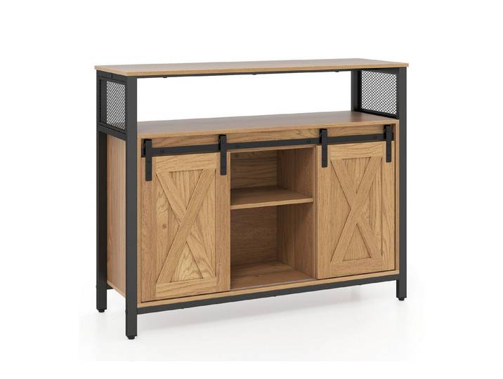 COSTWAY Küchenbuffet Sideboard Wohnzimmer mit 2 Schiebetüren Buffetschrank Holz
