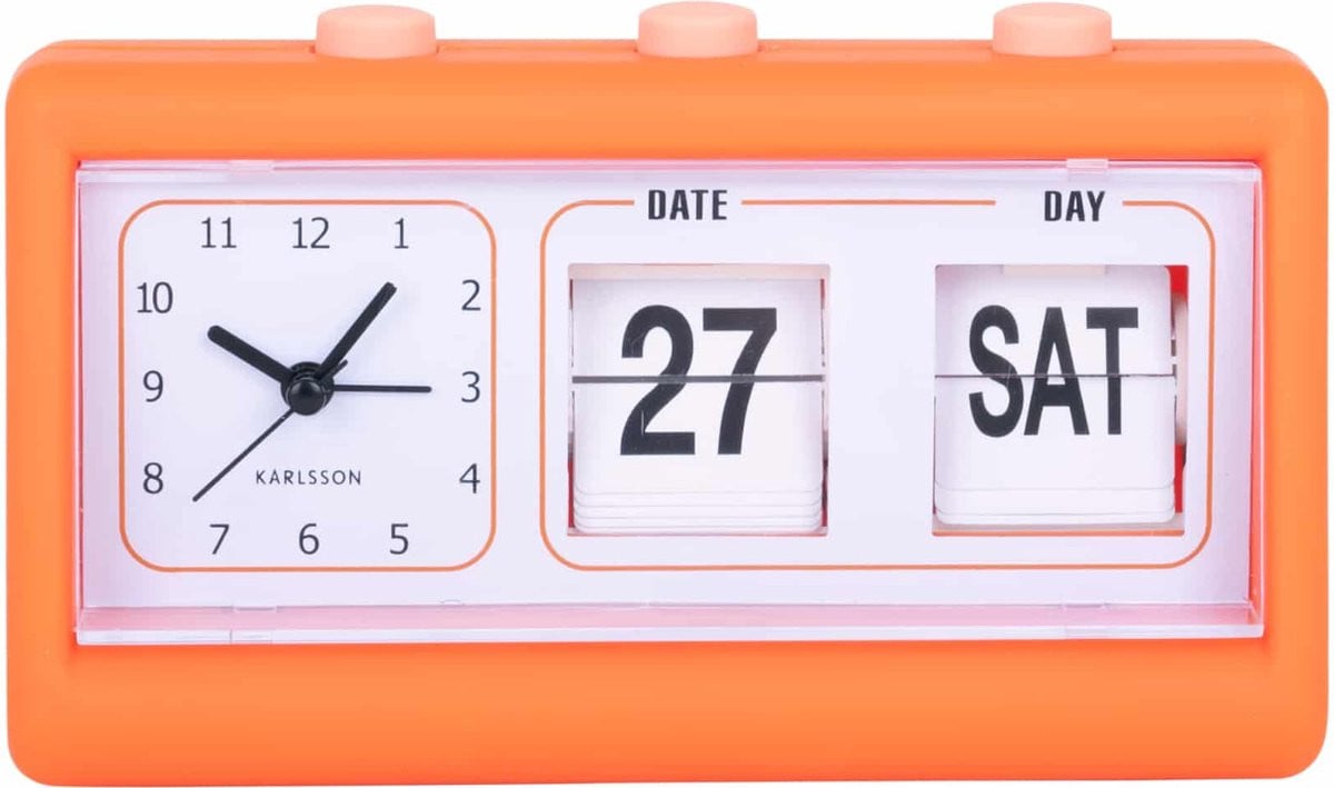 Karlsson Wekker Data Flip Oranje Scandinavisch - Wekker voor de slaapkamer - B/D/H: 19 x 6,4 x 11,5 cm