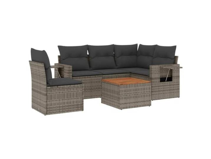 PUGYNBK Gartenmöbel-Set 6-teilig, synthetisches Rattan, grau Aufbewahrung mit wasserdichter Tasche, klappbarer Beistelltisch, Modulares Design, Akazienholz
