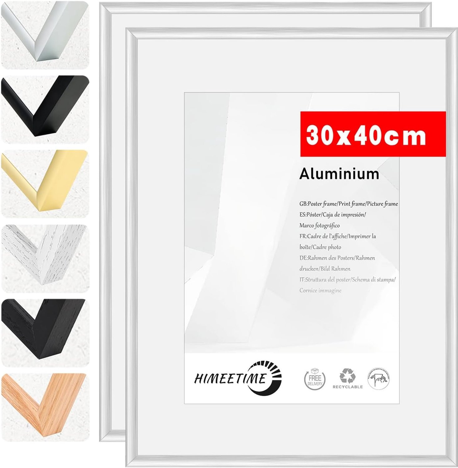 Zilveren matte aluminium fotolijst met shatter-proof acrylglas, 30 x 40 cm