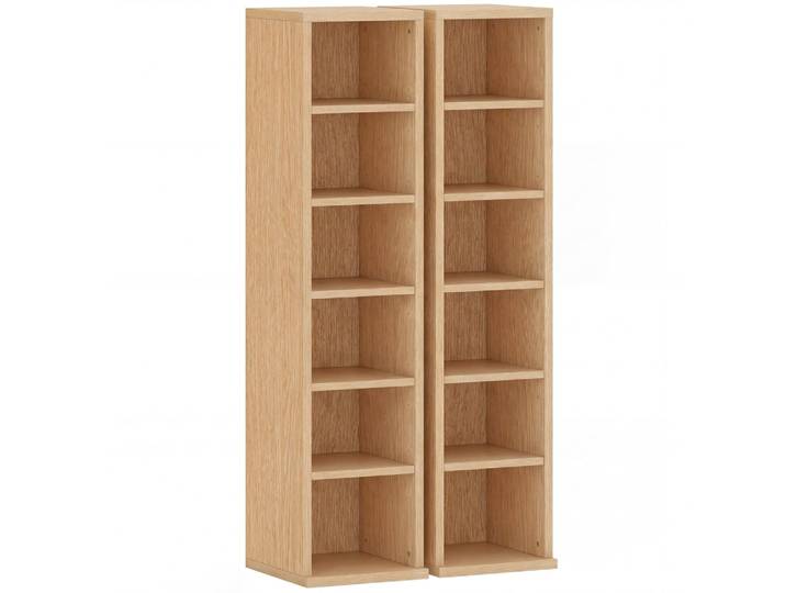 Étagère colonne rangement cd-dvd 6+6 compartiments bois naturel