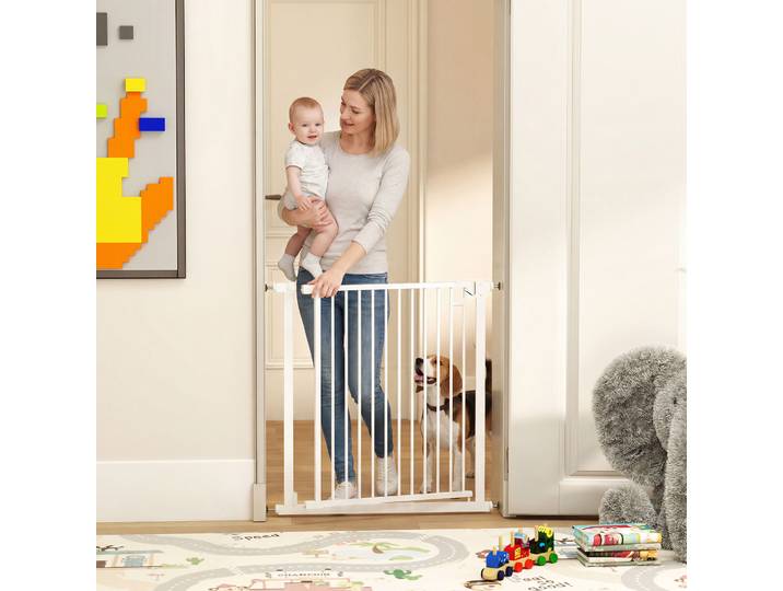 PawHut Barrière Sécurité Enfants 76-80cm Fermeture Auto Blanc