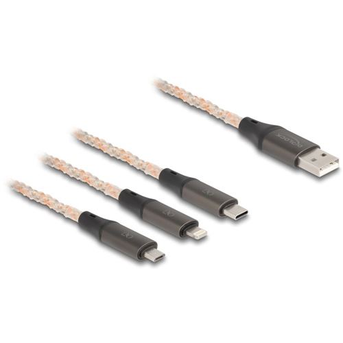 1.20m Delock USB RGB Ladekabel 3 in 1 Typ-A zu Lightning / Micro USB / USB Type-C