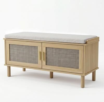 Garvee Rattan Shoe Storage Bench with Cushion and 2 Door Cabinet