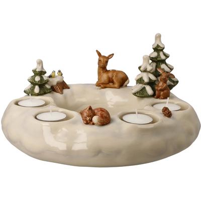 Adventsleuchter GOEBEL "Winterwald, Weihnachtsdeko", bunt, B:27cm H:14cm, Steingut, Kerzenhalter, Adventskranz, Steingut
