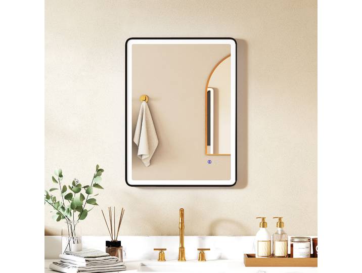 HOMCOM Miroir LED Dimmable 80x60cm Anti-buée Cadre Noir