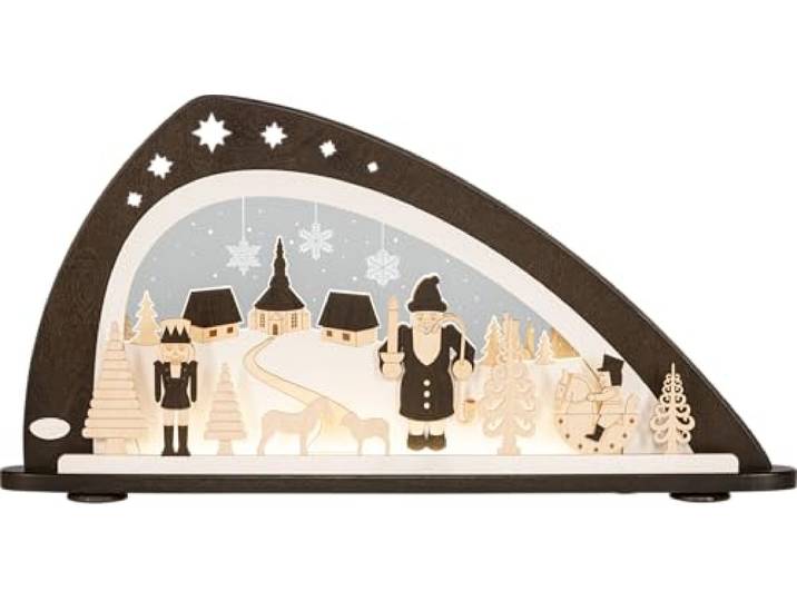 WEIGLA - Schwibbogen original Erzgebirge I Motiv Erzgebirgische Weihnacht I LED-Lichterbogen Weihnachten I Größe 66 x 33,8 x 6 cm I Inklusive Beleuchtung I beleuchtete Weihnachtsdeko innen I aus Holz