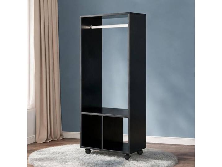 Penderie mobile noire avec niches et étagère 128 cm – Idéale chambre ou dressing