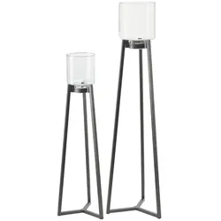 Windlicht  2er-Set   ¦ schwarz ¦ Eisen,Glas ¦ Maße (cm): B: 39 H: 143