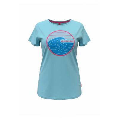 T-Shirt SALZHAUT "Shirt STEENTJE - KÜSTENLIEBE WELLE", Damen, Gr. S, blau (aqua, neon pink), Obermaterial: 50% Baumwolle CO. 50% Polyester PES., Shirts T-Shirt