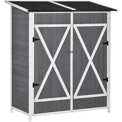 GARTENSCHRANK, Geräteschuppen mit 2 Tür, Antidumping Design, Tannenholz, Grau+Weiß