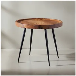 KADIMA DESIGN Massiver Beistelltisch aus Sheeshamholz und Metall, Industrial-Design, vielseitig einsetzbar, 50 kg Belastbarkeit.