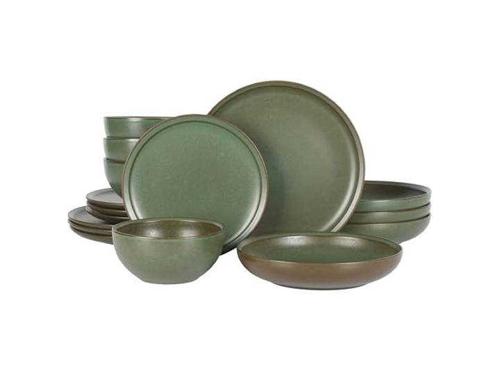 Gibson Elite Beckett Steinzeug Matte Reactive Glaze 16-teiliges (Service für 4) Teller und Schüsseln, Geschirr-Set, Grün