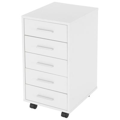 ML-Design Rollcontainer 5 Schubladen 33x38x63,5 cm Weiß Holz Alu-Griffe Bürocontainer Rollschrank Mobil