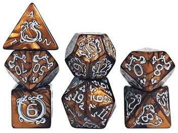 Inspired Finds 7 Piece Dragon Pattern Polyhedral Dice Set For Tabletop Role Playing Games khaki