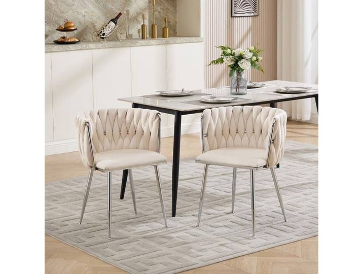 Chaise De Salle À Manger En Velours Ivoire Lot De Deux 55x50x75cm Fauteuil Moderne Pour Cuisine Salon Et Coiffeuse Sans Table