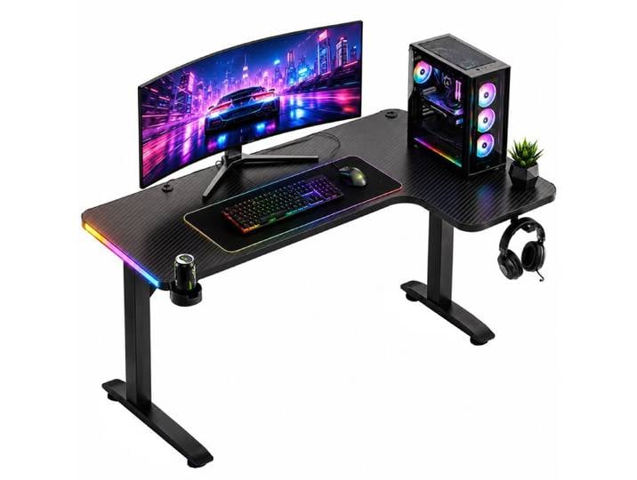 Bureau gaming - Avalo - Bureau d'angle en L 160x100x75 cm - Éclairage LED avec télécommande - Angle droit - Noir