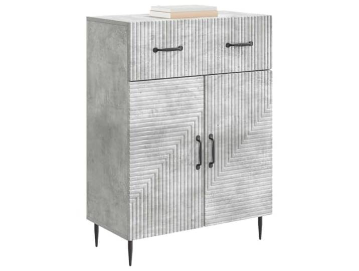 KPOTUERTU Sideboard Betongrau 66 x 34,5 x 89,5 cm Holzwerkstoff Vintage-Ästhetik, 90° Pendeltüren, Schublade, schwarze Metallbeine, feuchtes Tuch Reinigung