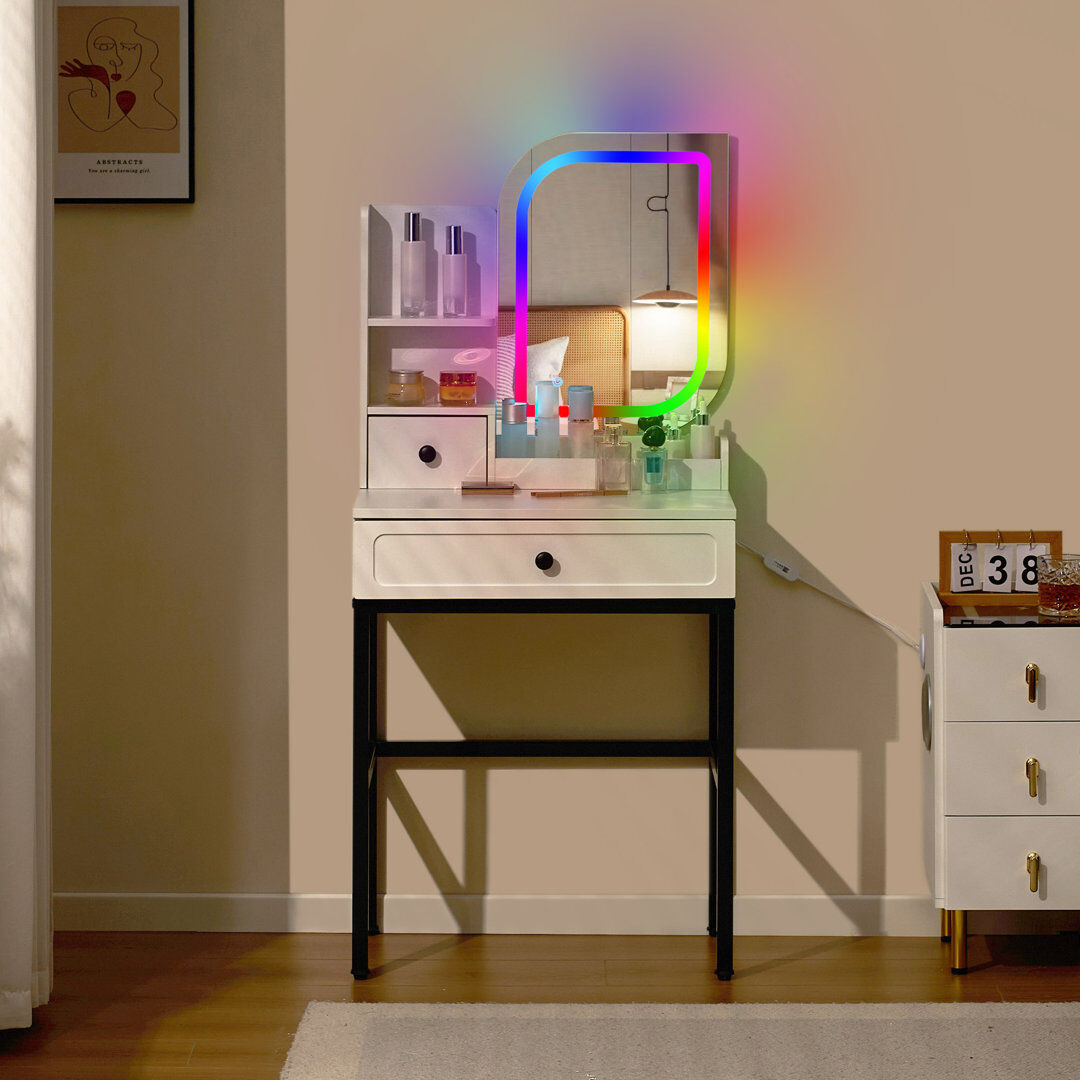 Metro Dressing Table with Mirror White 133cm H X 60cm W X 40cm D