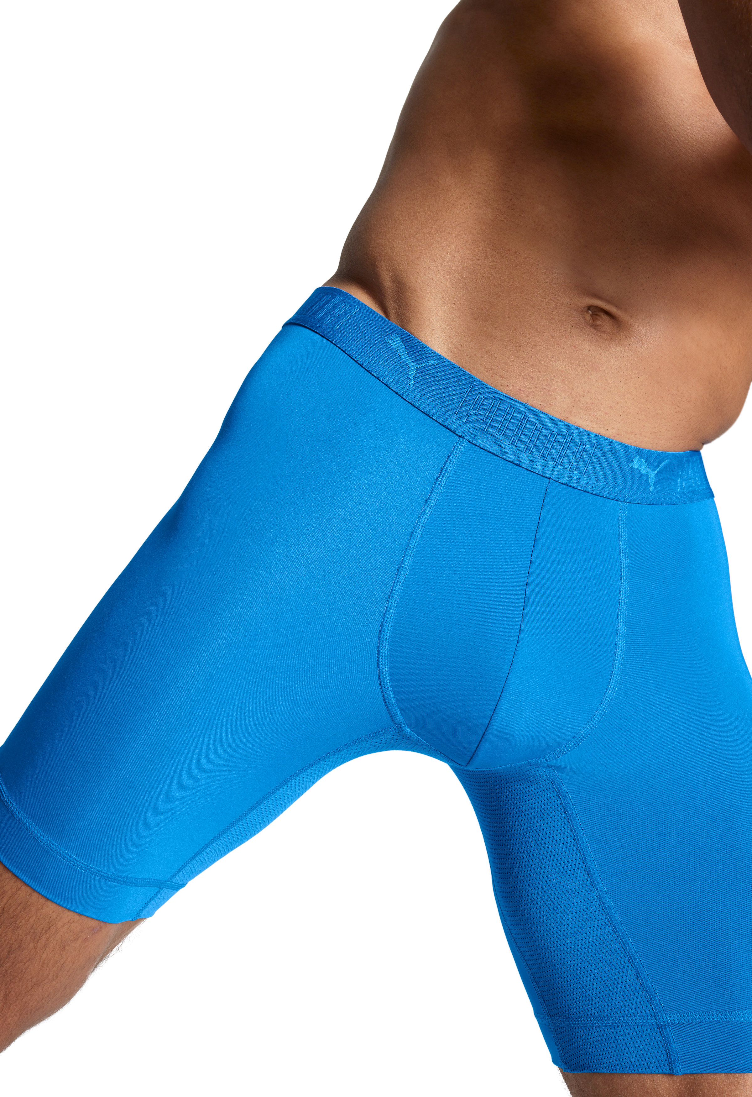 Langer Boxer PUMA "PUMA MEN SPORT MICROFIBER LONG BOXERS 2P", Jungen, Gr. XL, blau (blau combo), Jersey, Obermaterial: 88% Polyester, 12% Elasthan, normal, Unterhosen Langer Boxer, mit Logo-Bund blau combo XL