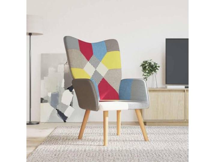 HEFZGDB Relaxsessel Patchwork Stoff Moderner Sessel mit Stahlrahmen und Holzbeinen Bequeme Schaumstoffpolsterung Weicher Stoffbezug Elegantes Design für Inneneinrichtung Stabil