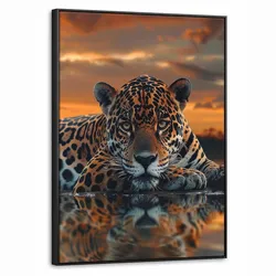 LEINWAND Bilder mit Rahmen - Natur - Leopard - Tier - Sonnenuntergang - Modern - 60x80