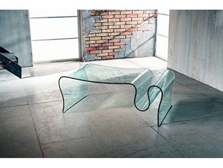 IMAGO FACTORY Sauvage Couchtisch – Brücke aus gebogenem Glas mit Zeitungsständer, großer Couchtisch, eleganter Couchtisch, Möbel aus Glas, modernes Design