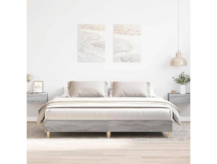 YUTAASU Bettgestell Grau Sonoma 160x200 cm Holzwerkstoff Niedriges Bodenbett, Lattenrost inklusive, Sperrholzlatten, Stabile Konstruktion