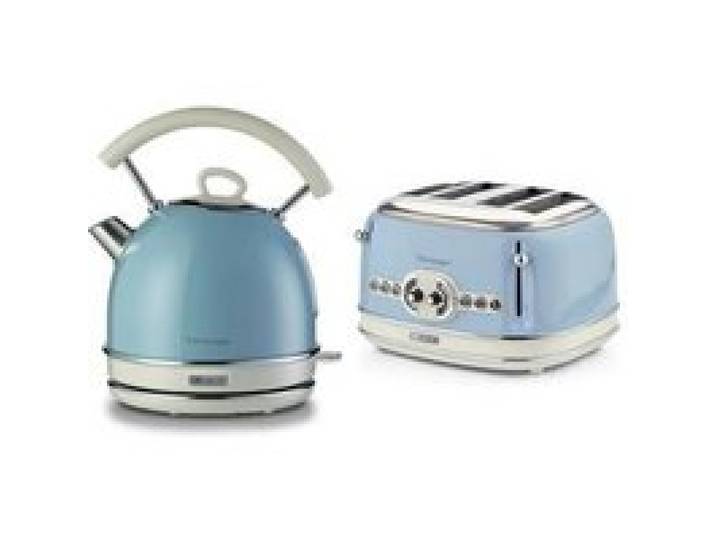 PACK ARIETE Bouilloire électrique 1 7L + Grille-pain 4 fentes 1600W BLEU Vintage