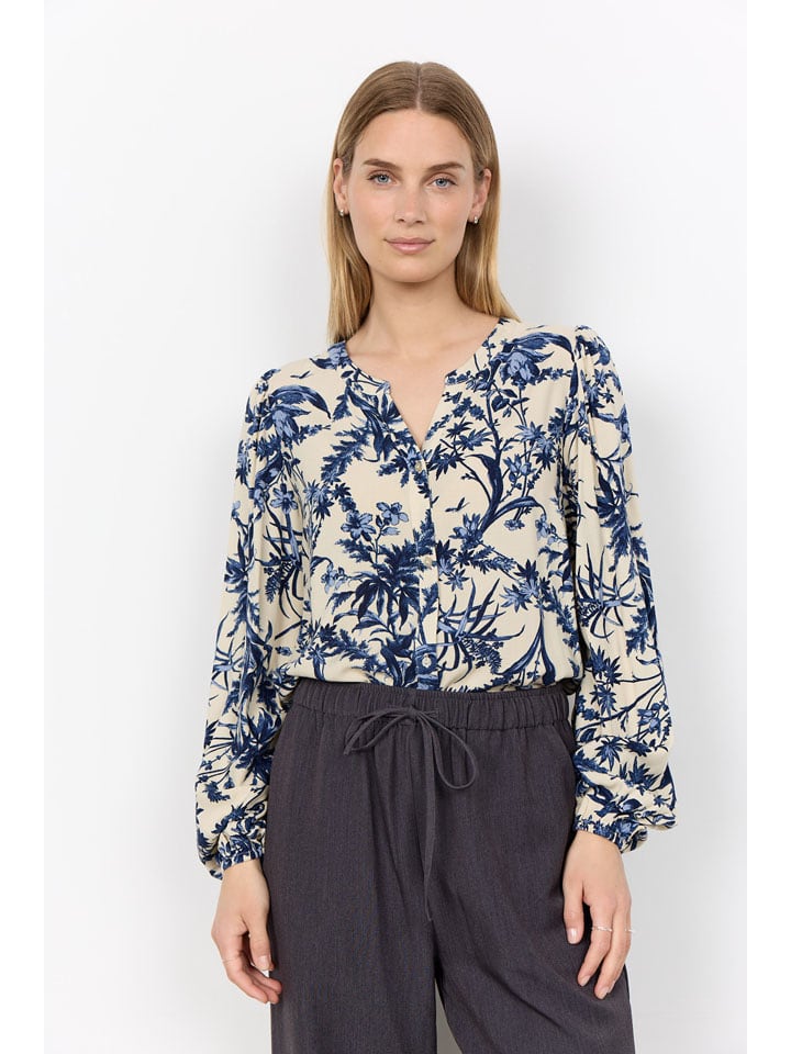 soyaconcept Bluse "Halfa" in Creme/ Dunkelblau - L