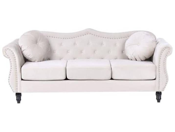 Beliani 3-Sitzer Sofa Samt Hellbeige gepolstert gesteppt mit Kissen luxuriös Chesterfield Stil Skien