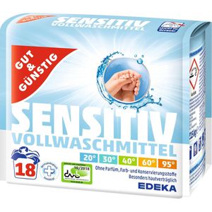 Gut&Günstig Waschmittel Vollwaschmittel Sensitiv, Pulver, 1,22 kg, parfümfrei, Waschladungen 18