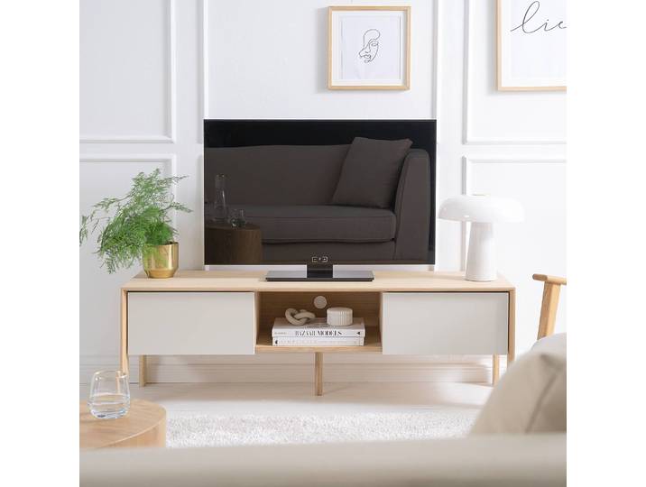 TV-Lowboard I Front: MDF Mitteldichte Holzfaserplatte , emailliert Korpus: MDF Mitteldichte Holzfaserplatte , furniert & geölt Gestell: