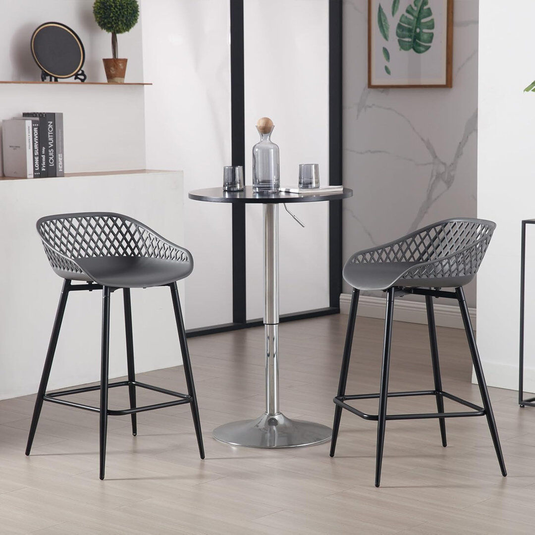 George Oliver Bar stool set, bar stool with hollow backrest, kitchen chair with wide seat, bistro chair with footrest, stool with metal legs, outdoor bar terrace, m Grey/Black 2