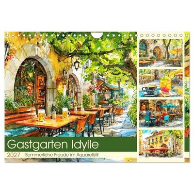 Gastgarten Idylle. Sommerliche Freude im Aquarellstil (Wandkalender 2027 DIN A4 quer), CALVENDO Monatskalender