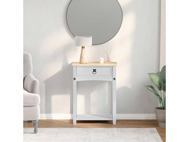 GPWERSDF Konsolentisch Weiß 55 x 35 x 73 cm Massives Kiefernholz Rustikale Eleganz, Schlankes Design mit Fächern, Vielseitig für Flur und Wohnzimmer, Matte Oberfläche