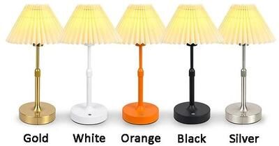 Uplift Picks Rechargeable Fabric Touch Table Lamp With Replaceable Bulb Warm Bedside Glow 7 Pointed Pleated silver