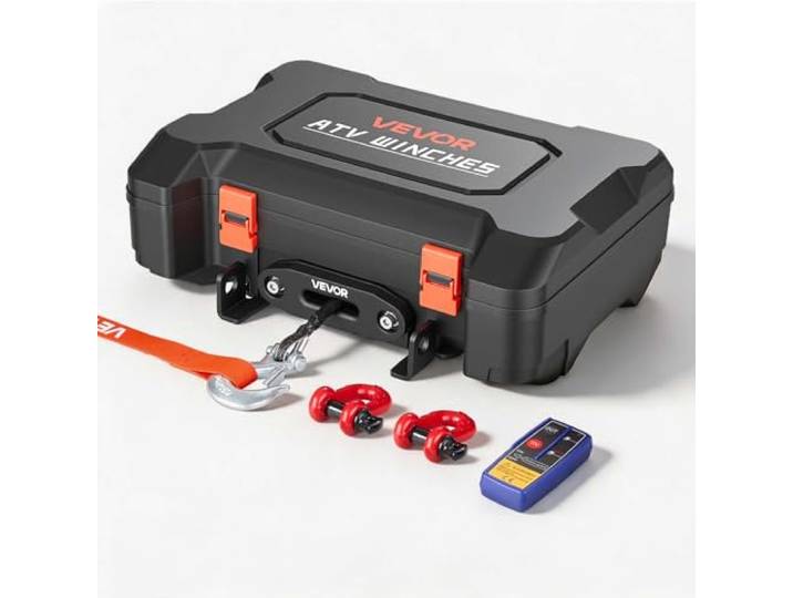 VEVOR Treuil Portable 12 V CC 2041 kg Treuil Électrique Corde Synthétique\, pour Quad\, Télécommandes sans Fil et Filaire\, Kit de Récupération en Boîtier avec Guide-Câble\, Crochet à Manille et Sangle