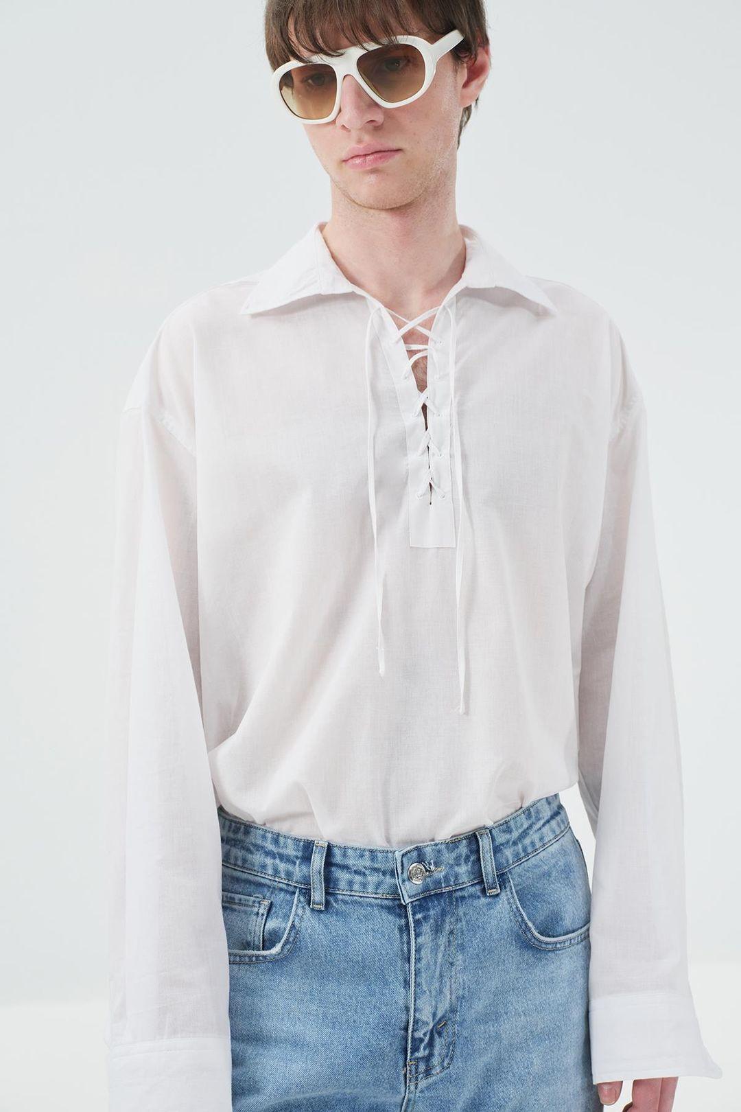 Heren Katoenen Poplin Strikblouse