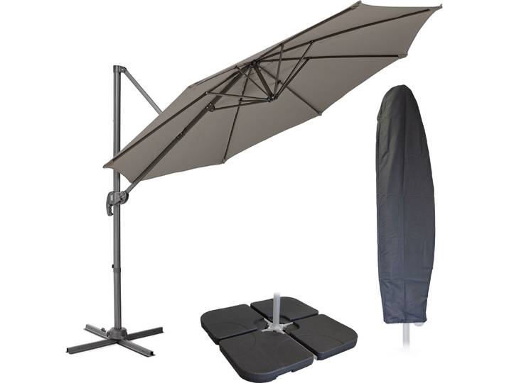 SVITA Sonnenschirm 3m Set Haube Gewichte Garten Ampelschirm Outdoor 360° Schirm Alu drehbar kippbar Grau