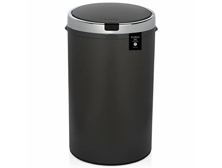Les Collectors Mülleimer N°347, 42 L, passend für 30–50-Liter-Säcke, Küchen-Tretabfalleimer Edelstahl, Fassungsvermögen, Infrarot-Sensor, Rund, Kontaktloses Öffnen, Dunkelgrau