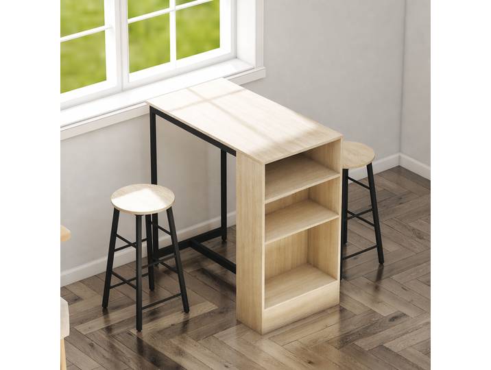 HOMCOM Ensemble Table Bar avec Tabourets Chêne et Noir