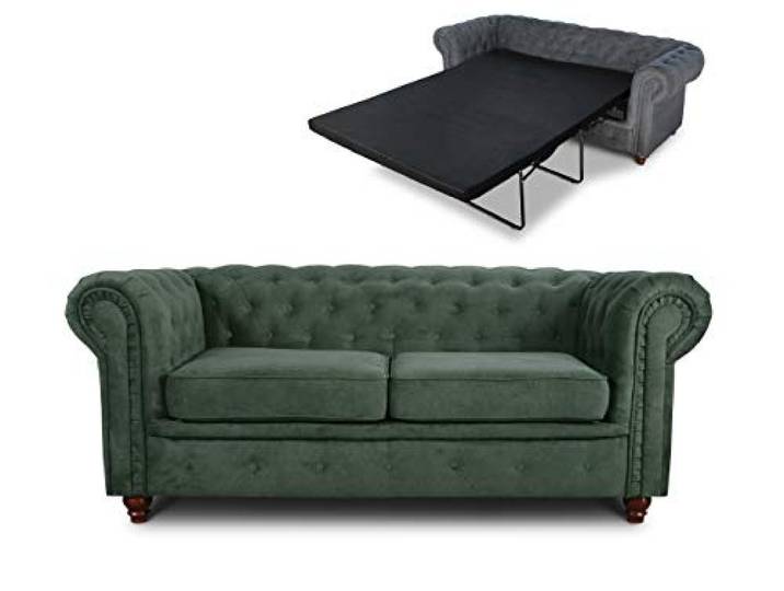 Sofnet - Schlafsofa Chesterfield Asti Bis 2-Sitzer (Grün, Capri 74) Bettsofa, Sofa mit Schlaffunktion, 2-Sitzer, Couch, Bettfunktion, Strukturstoff, Holzfüße, Chesterfield Stil