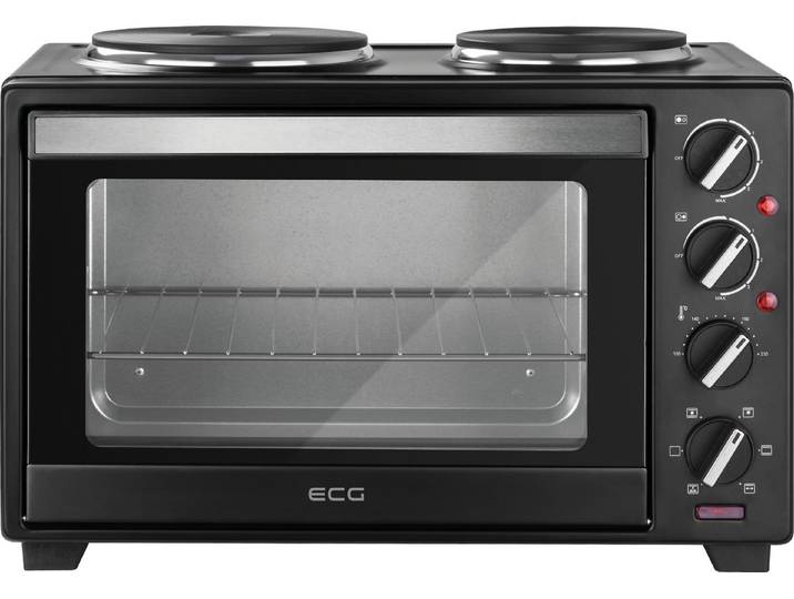 ECG Minibackofen ETH 3001B, Kompakter Minibackofen mit Kochplatte und Drehspieß